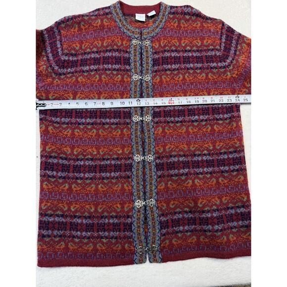 NORTHERN ISLE Vintage Fair Isle Cardigan Sweater Deep Plum Metal Clasps 1X Wool - Picture 7 of 13